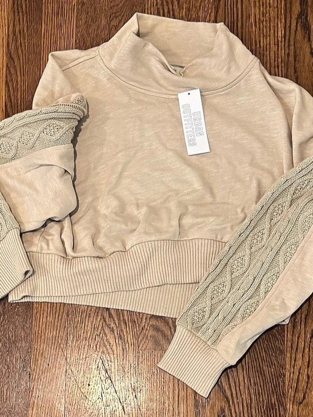 Urban Outfitters Beige Cable Sleeve Sweatshirt